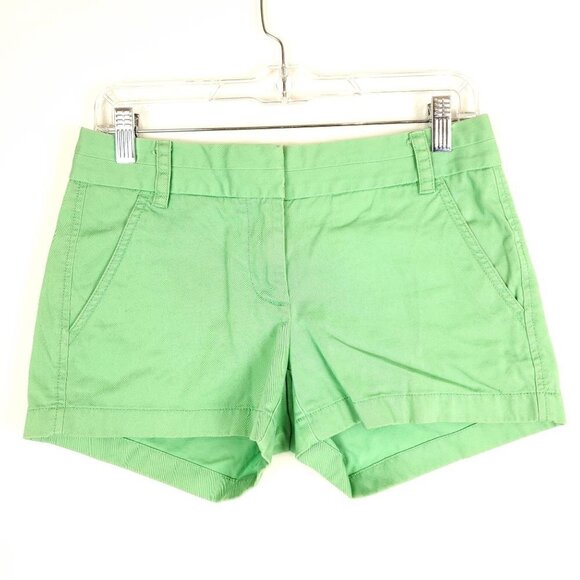 J. Crew 0 Chino Green Shorts Flat Front Low‎ Rise - Picture 1 of 6